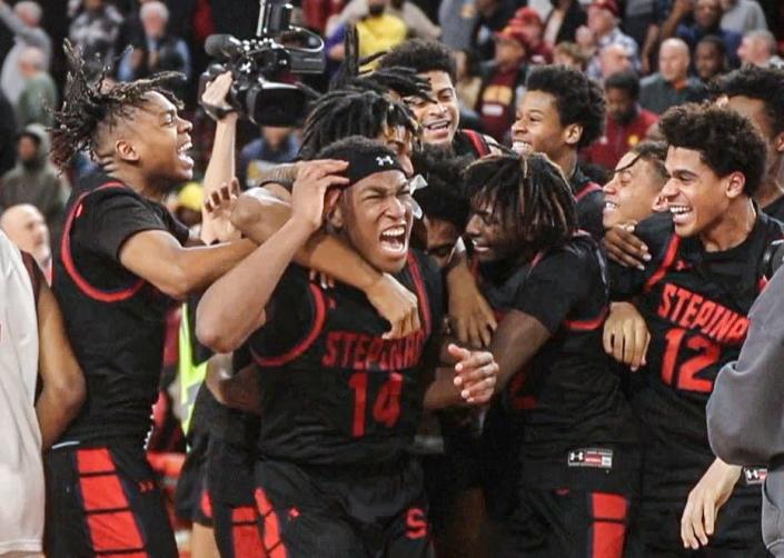 Stepinac celebrates after defeating Cardinal Hayes 69-66 to win the Class AA CHSAA Basketball Championship at St. JohnÕs University in Queens March 12, 2023. 