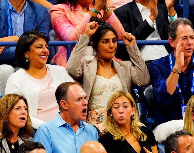 The actress couldn't contain her excitement while watching the tennis pro earn her milestone 100th US Open win!