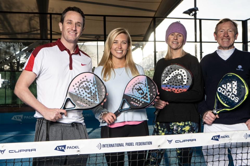 Simon Mundie, Katie Strick, Lucy Mutch and Michael Gradon play padel at National Tennis Centre, Roehampton Picture (Daniel Hambury/Stella Pictures Ltd)