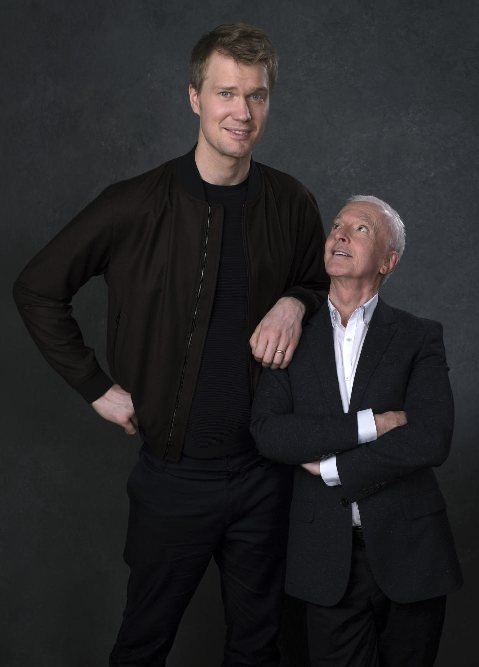 This Dec. 3, 2019 photo shows Joonas Suotamo, left, and Anthony Daniels posing for a portrait to promote their film "Star Wars: The Rise of Skywalker" in Pasadena, Calif. (AP Photo/Chris Pizzello)