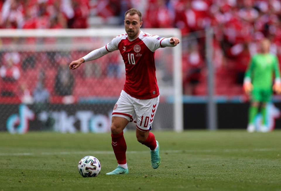 Denmark's Christian Eriksen controls the ball during the Euro 2020 match against Finland.