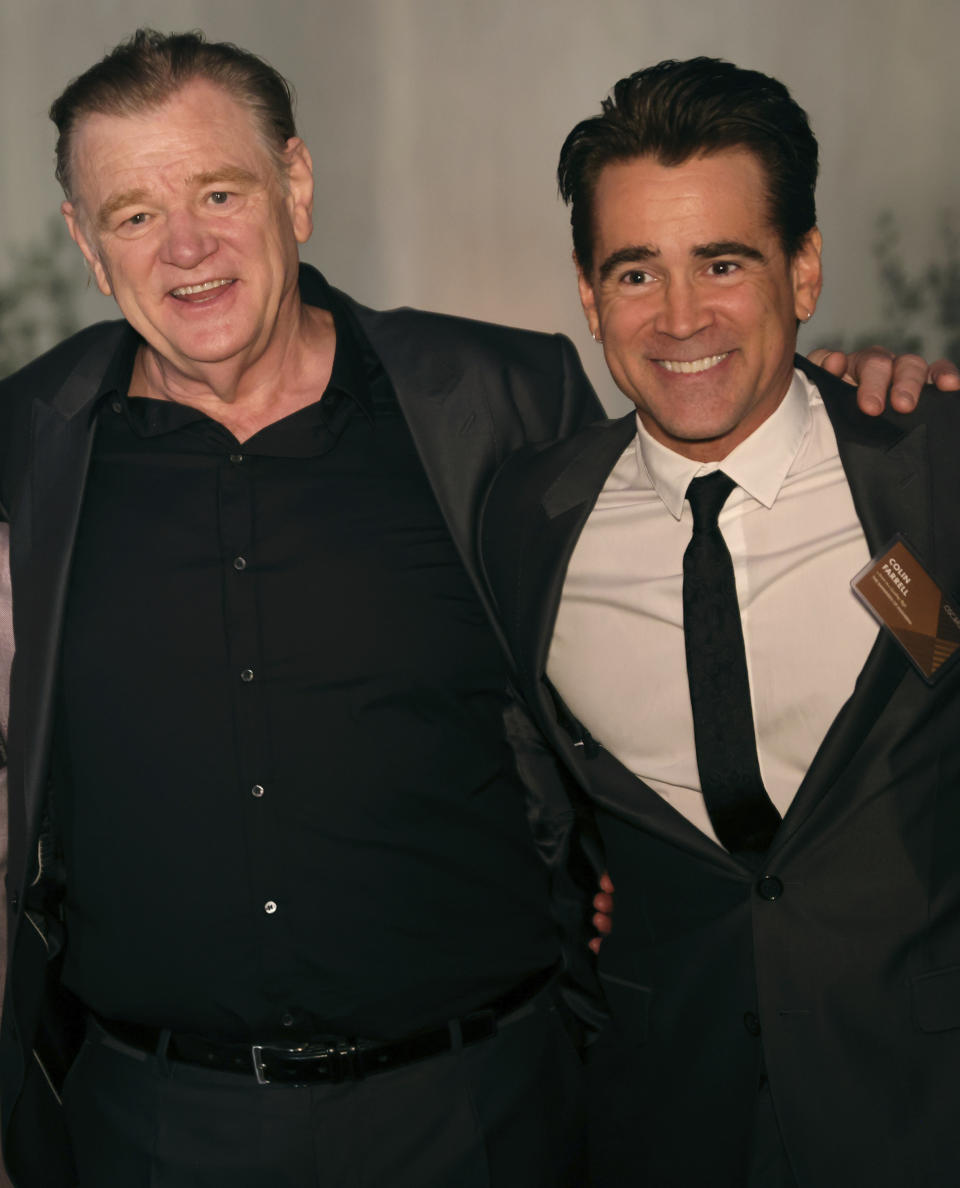 Brendan Gleeson, left, and Colin Farrell attend the 95th Academy Awards Nominees Luncheon on Monday, Feb. 13, 2023, at the Beverly Hilton Hotel in Beverly Hills, Calif. (Photo by Willy Sanjuan/Invision/AP)