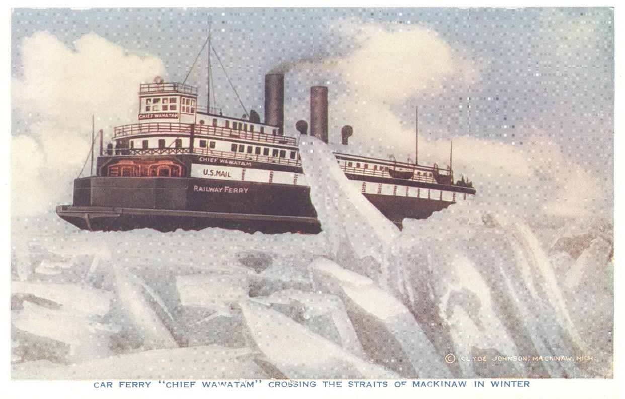 A postcard featuring the Chief Wawatam ferry.