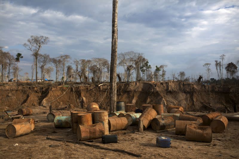 FILE PHOTO: View of destroyed illegal gold mining camps after a police operation in La Pampa, in the southern Amazon region of Madre de Dios