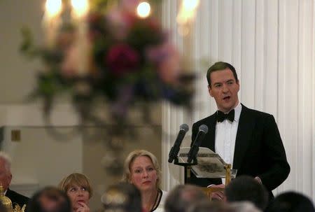 Britain's Chancellor of the Exchequer George Osborne speaks during the Bankers and Merchants Dinner at the Masion House in London, Britain June 10, 2015. REUTERS/Neil Hall