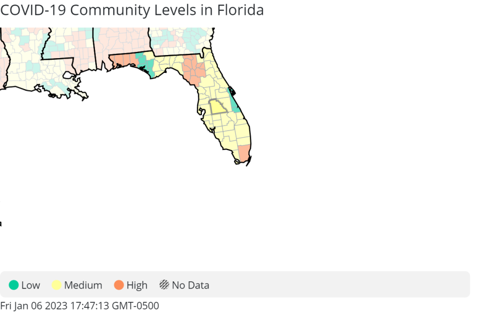 The Centers for Disease Control and Prevention listed Polk County's level of community spread for COVID-19 at medium this week, ending a long period at the low level.