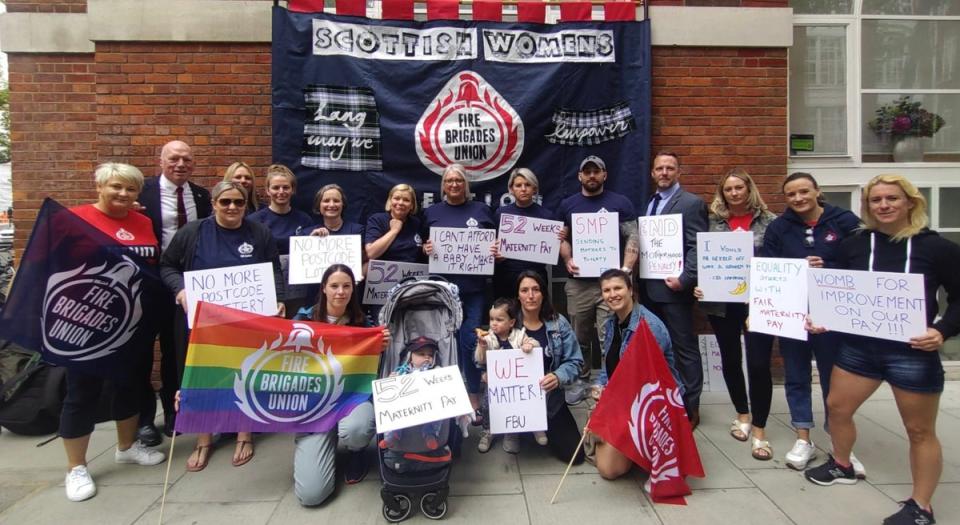 The two female firefighters and many other mothers are joining the Fire Brigades Union’s calls for better maternity provisions at every fire service across the country, describing the current provisions as a “postcode lottery” (Fire Brigades Union)