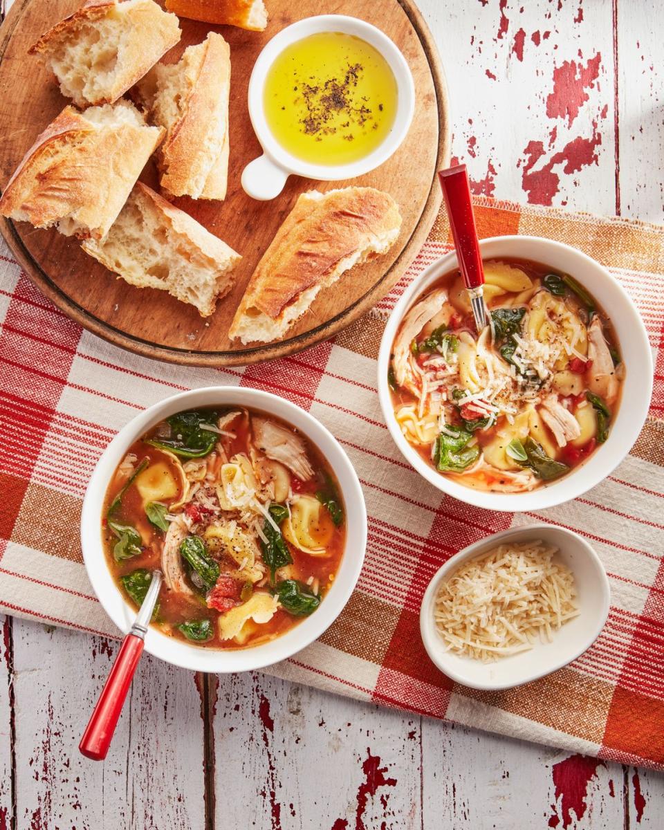 <p>If you've got a microwave, soup is one of the easiest and most satisfying lunch options out there. And if you don't have a microwave, keep it warm in a thermos!</p><p><strong><a href="https://www.countryliving.com/food-drinks/a36342801/easy-chicken-and-spinach-tortellini-soup-recipe/" rel="nofollow noopener" target="_blank" data-ylk="slk:Get the recipe for Chicken-and-Spinach Tortellini Soup;elm:context_link;itc:0;sec:content-canvas" class="link ">Get the recipe for Chicken-and-Spinach Tortellini Soup</a>.</strong></p>