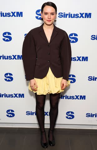 <p>Jamie McCarthy/Getty Images</p> Daisy Ridley at the SiriusXM Studios in New York City