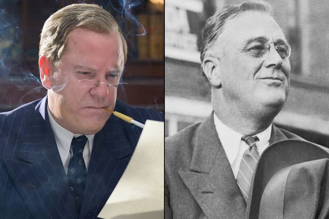 Boris Martin/SHOWTIME; FPG/Hulton Archive/Getty Kiefer Sutherland in 'The First Lady'; Franklin D. Roosevelt