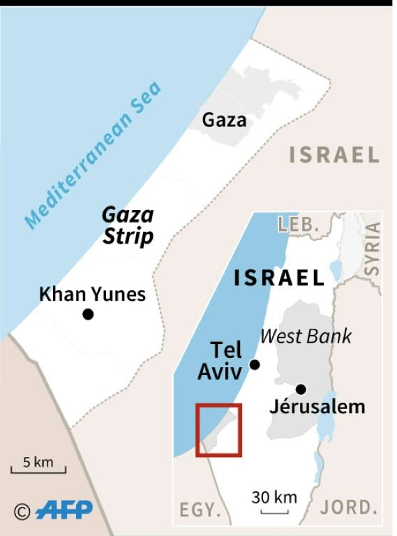 Map locating the Gaza Strip, where Israeli planes and tanks struck "military targets" on Friday in response to gunfire aimed at Israeli troops, the government said