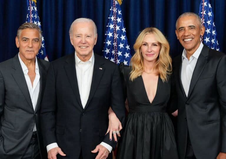 George Clooney, Joe Biden, Julia Roberts y Barack Obama, en un evento de recaudación antes de que empezara la debacle