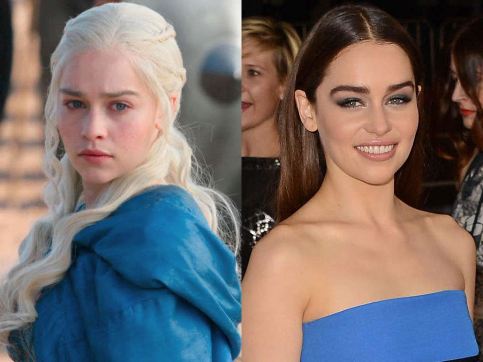 <b>Emilia Clarke (Daenerys Targaryen)</b><br><br>A brunette Emilia Clarke is nearly unrecognizable as her very blonde "Game of Thrones" character Daenerys Targaryen, the Mother of Dragons.<br><br> <a href="http://tv.yahoo.com/news/-game-of-thrones---see-what-daenerys-s-dragons-look-like-this-season-231647532.html" data-ylk="slk:See What Daenerys Targaryen's Dragons Look Like This Season;elm:context_link;itc:0;sec:content-canvas;outcm:mb_qualified_link;_E:mb_qualified_link;ct:story;" class="link  yahoo-link">See What Daenerys Targaryen's Dragons Look Like This Season</a>