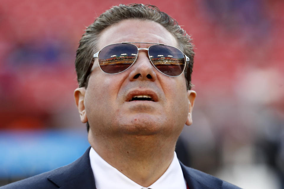 Washington Redskins owner Daniel Snyder looks up at the top of the grandstands before an NFL football game against the New York Giants in Landover, Md., Sunday, Jan. 1, 2017. (AP Photo/Alex Brandon)