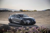 <p>Strangely, Michelin Pilot Sport 4S tires—255/35R-19s at the front and 275/35R-19s at the rear—are fitted to both versions of the RC F.</p>