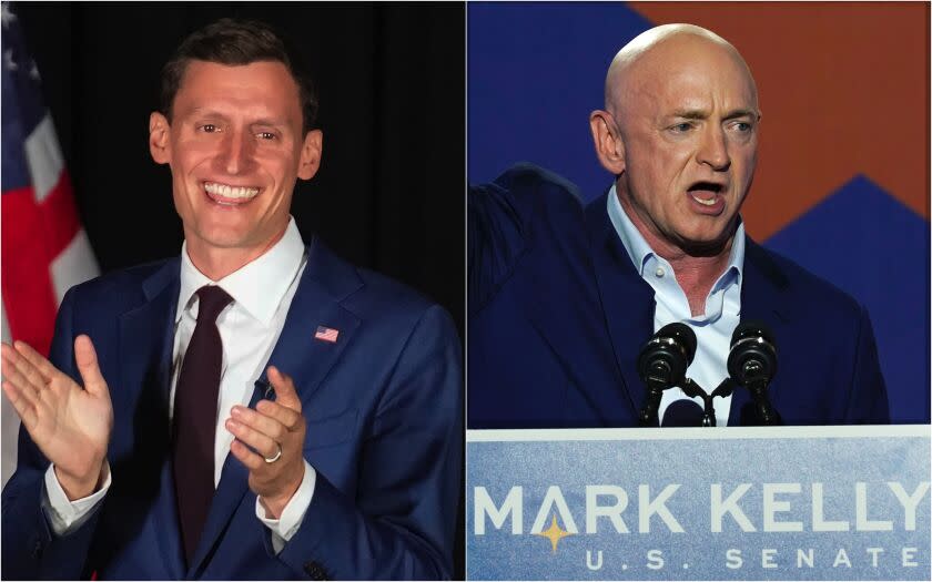 Blake Masters, left and Mark Kelly running for U.S. Senate in Arizona.