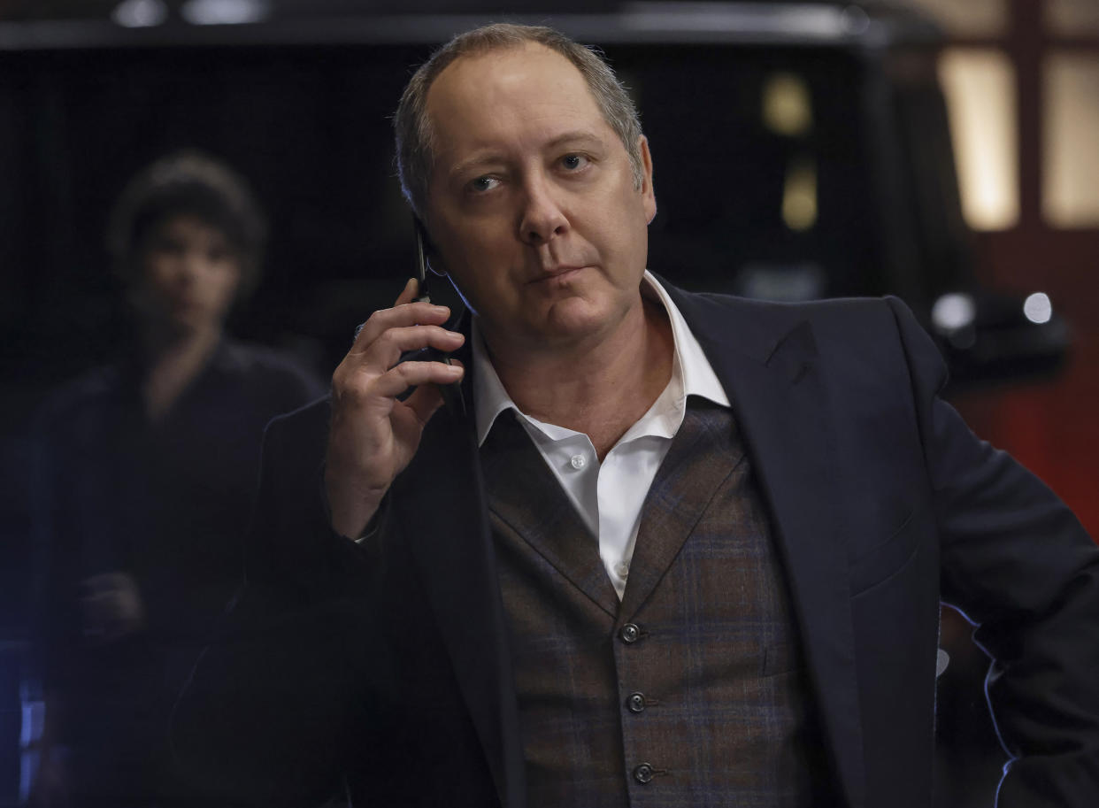 This image released by NBC shows: James Spader as Raymond "Red" Reddington in a scene from "The Blacklist." The NBC drama is ending after its upcoming tenth season. NBC announced that the series, which stars Spader as FBI informant Raymond Reddington, will have its finale after a run of episodes that begins on Feb. 26. (Will Hart /NBC via AP)