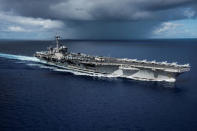 The USS Carl Vinson transits the Philippine Sea while conducting a bilateral exercise with the Japan Maritime Self-Defense Force April 23, 2017. U.S. Navy/Mass Communication Specialist 2nd Class Z.A. Landers/Handout via REUTERS