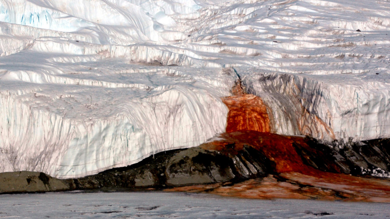  Iron rich water falls into the ocean from the glacier. 