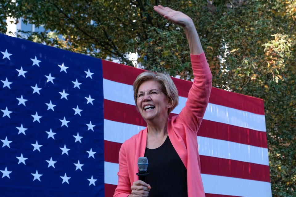 Massachusetts Senator and presidential candidate, Elizabeth Warren speaks at Keene State College a day after Congress announced the beginning of a formal impeachment inquiry of President Trump. (Photo: Preston Ehrler/SOPA Images/LightRocket via Getty Images)