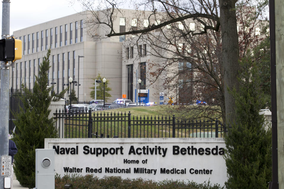 File-This Nov. 27, 2018, file photo shows Walter Reed National Military Medical Center in Bethesda Md. Two Maryland congressmen say Navy officials are taking steps to correct deficiencies that wrongly led to reports of an active shooter at Walter Reed National Medical Center outside Washington last month. Reps. C.A. Dutch Ruppersberger and Jamie Raskin released a statement Friday, Dec. 14, 2018, after meeting with Navy officials this week. (AP Photo/Jose Luis Magana, File)