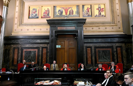 Belgian judge Laurence Massart presides the trial of Mehdi Nemmouche and Nacer Bendrer, who are suspected of killing four people in a shooting at Brussels' Jewish Museum in 2014, at Brussels' Palace of Justice, Belgium January 15, 2019. Emmanuel Dunand/Pool via REUTERS