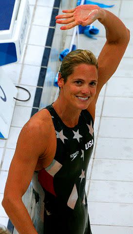 <p>12-time Olympic medalist, US swimmer Dara Torres made history when, only 16 months after her child was born, she became the oldest woman to win a gold medal at the 2008 Beijing Olympics at the age of 41. Torres had retired from competitive swimming when she became pregnant with her daughter. She got back into the pool to counter her morning sickness and to feel better. Little did she realise that this would lead to a major comeback.<br><br>The now-retired swimmer has a 10-year-old daughter and twin 16-year-old step kids, and she has often conceded about how difficult it is to stay away from them for so long while attending training.<br><br>In a career spanning over three decades, Torres has swum in five different Olympic Games.<br><em><br>Image courtesy: By Original image: Bryan Allison – This file was derived from: Dara Torres 2.jpg, CC BY-SA 2.0, https://commons.wikimedia.org/w/index.php?curid=25480547</em> </p>