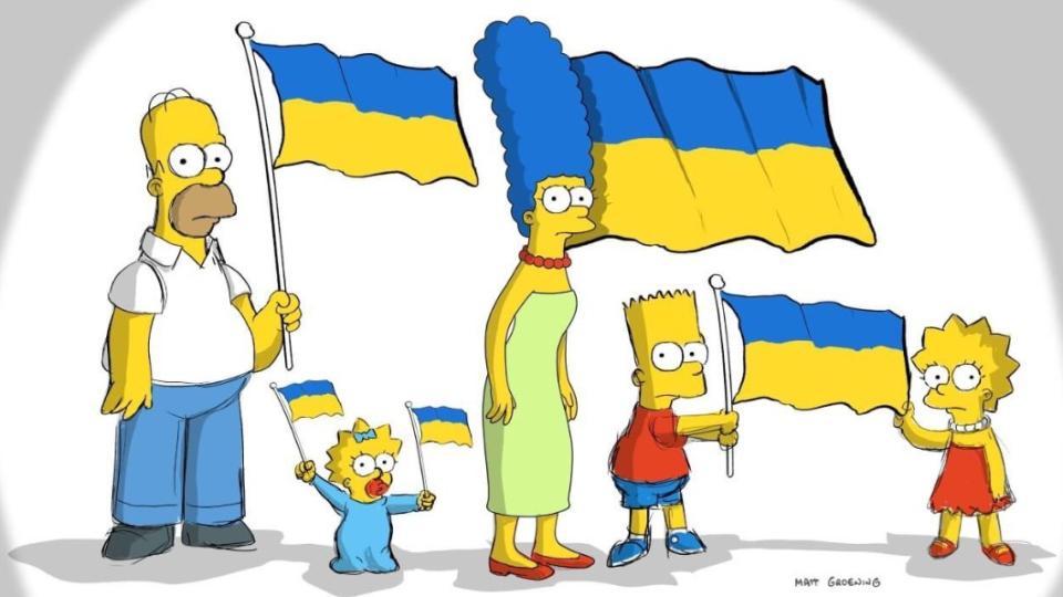 《辛普森家庭》發布插畫支持烏克蘭。（圖／翻攝自推特）