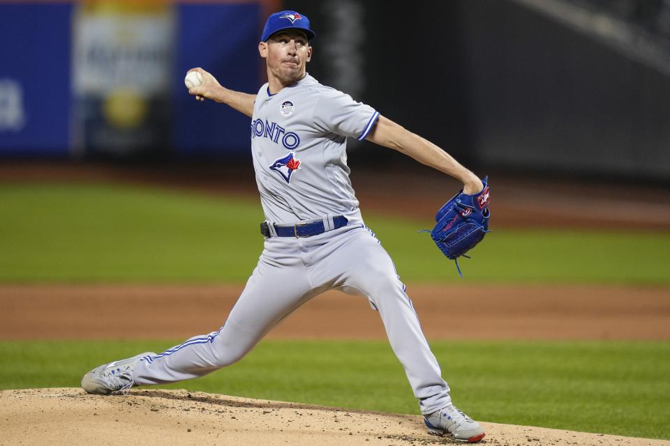 Toronto Blue Jays' Chris Bassitt pitches during the first inning of the team's baseball game against the New York Mets on Friday, June 2, 2023, in New York. (AP Photo/Frank Franklin II)