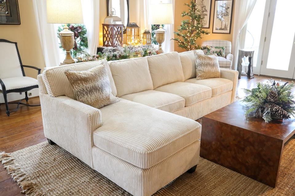 Living room at Chestnut Hall in Prospect. Chestnut Hall is the Holiday Designer Show House and each room of the home represents a different designer/decorator. This room was designed by Cherry House