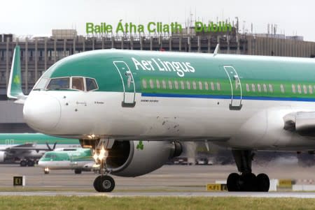 An Aer Lingus plane taxis before take off at Dublin airport