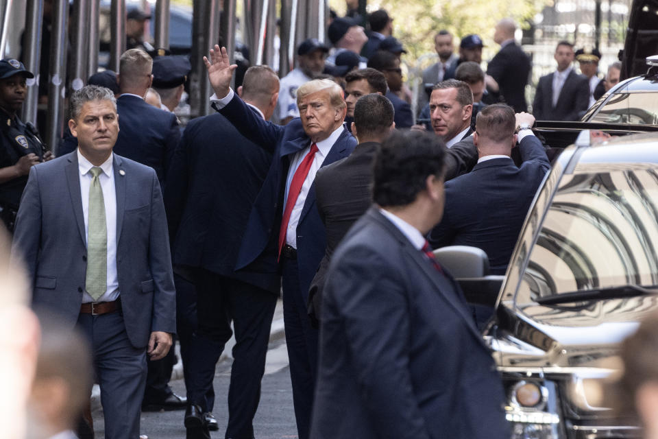 Former President Donald Trump arrives at the New York criminal court to face indictment on April 4. (Lev Radin/Anadolu Agency via Getty Images)