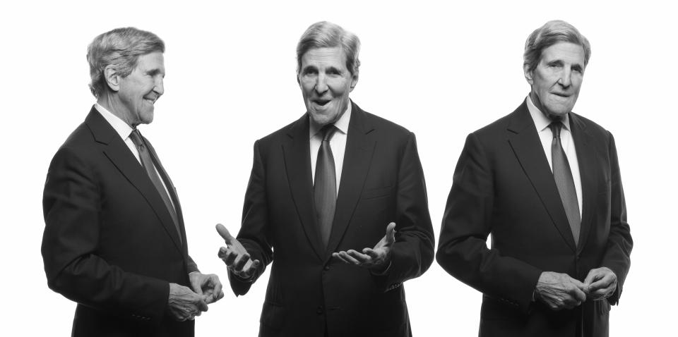 Three images of John Kerry. 