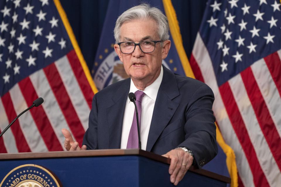 Federal Reserve Chair Jerome Powell speaks during a news conference following a Federal Open Market Committee meeting, Wednesday, June 14, 2023, at the Federal Reserve Board Building in Washington. (AP Photo/Jacquelyn Martin)