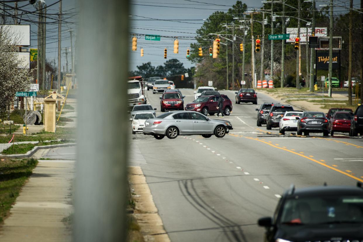 Traffic moves about on Murchison Road at Shaw Mill Road on Monday, March 4, 2024.