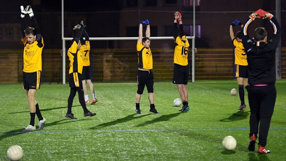 Members of the US Liffre Gaelic football team take part in a training session. - Damien Meyer/AFP/Getty Images