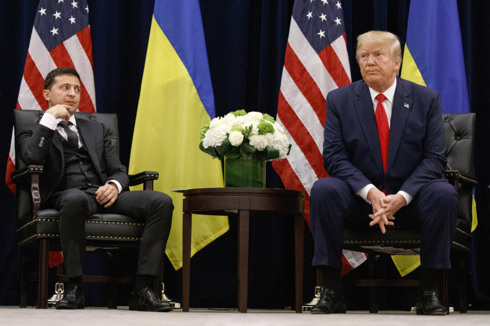 Donald Trump with Volodymyr Zelensky, left