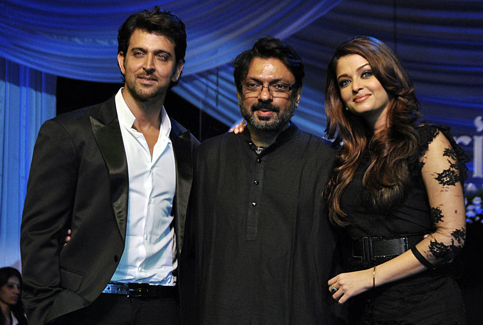 Sanjay Bhansali with Hrithik Roshan and Aishwarya Rai Bachchan