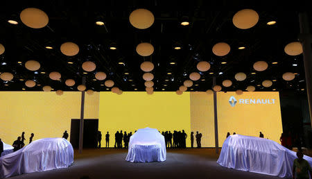 Covered Renault cars are seen during the Sao Paulo International Motor Show in Sao Paulo, Brazil, November 8, 2016. REUTERS/Paulo Whitaker