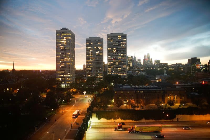 The skyline of downtown Philadelphia is seen at sunset during 2020 U.S. presidential election in Philadelphia