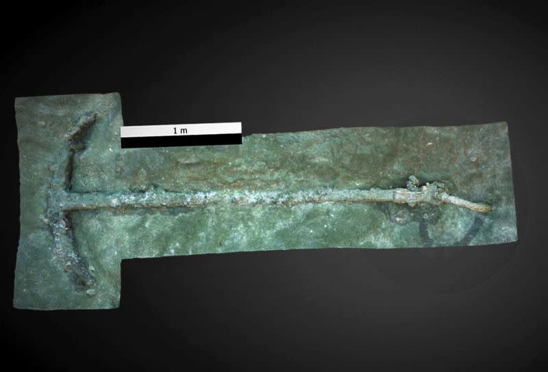A picture shows a 16th century anchor, that may represent ground tackle used during the scuttling of Hernan Cortes' fleet of 1519, recovered at the littoral of Veracruz state