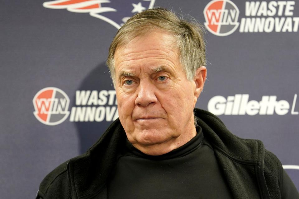 New England Patriots head coach Bill Belichick speaks during a news conference early Friday, Dec. 8, 2023, following an NFL football game Thursday night against the Pittsburgh Steelers, in Pittsburgh. (AP Photo/Matt Freed)