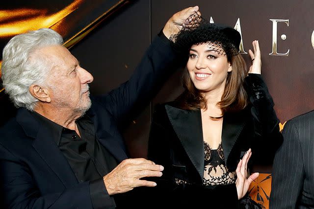 <p>Dominik Bindl/WireImage</p> Dustin Hoffman and Aubrey Plaza