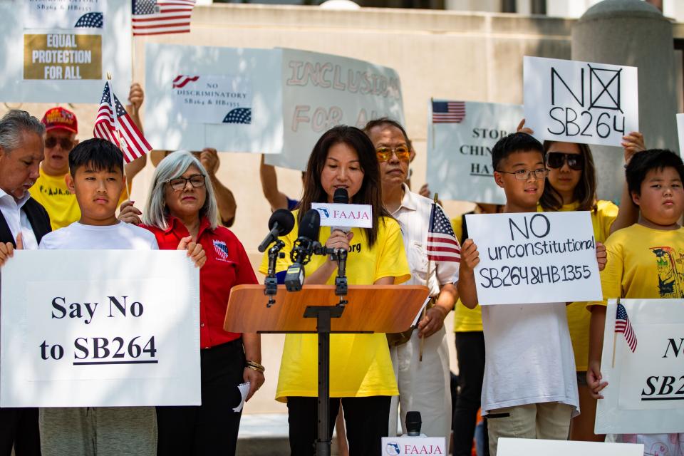 More than sixty people rallied on the steps of the federal courthouse in opposition of SB264, “Interests of Foreign Countries” act on Tuesday, July 18, 2023. The court held a hearing for the Shen v. Simpson case that lasted more than two hours. 