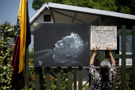 El frente de la casa donde nación el Nóbel de Literatura Gabriel García Márquez, actualmente museo, en Aracataca, en el departamento de Magdalena, norte de Colombia, el 18d de abril de 2014 (AFP | Eitan Abramovich)