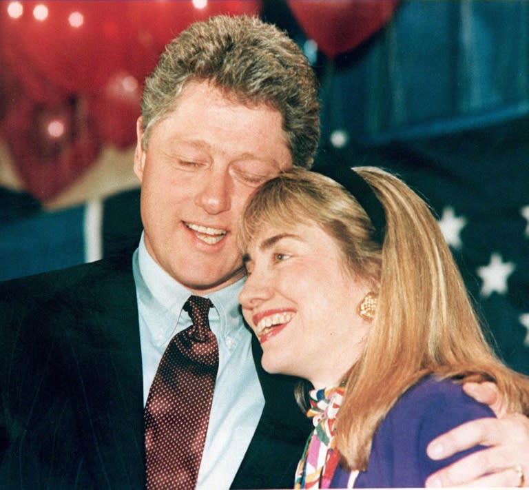 Hillary Clinton and Governor of Arkansas Bill Clinton embrace in this 1992 photo