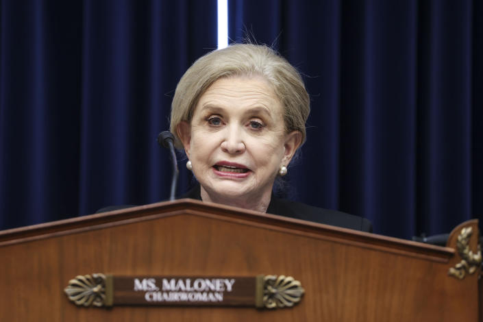 House Oversight and Reform Committee Chairwoman Carolyn Maloney, D-N.Y., speaks during a House Oversight and Reform Committee regarding the on Jan. 6 attack on the U.S. Capitol, on Capitol Hill in Washington, Wednesday, May 12, 2021. (Jonathan Ernst/Pool via AP)