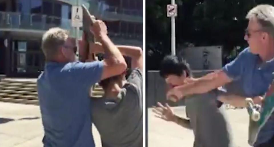 Sam Newman was involved in a heated altercation with the skateboarders who claim he physically assaulted one of them. Source: 7News