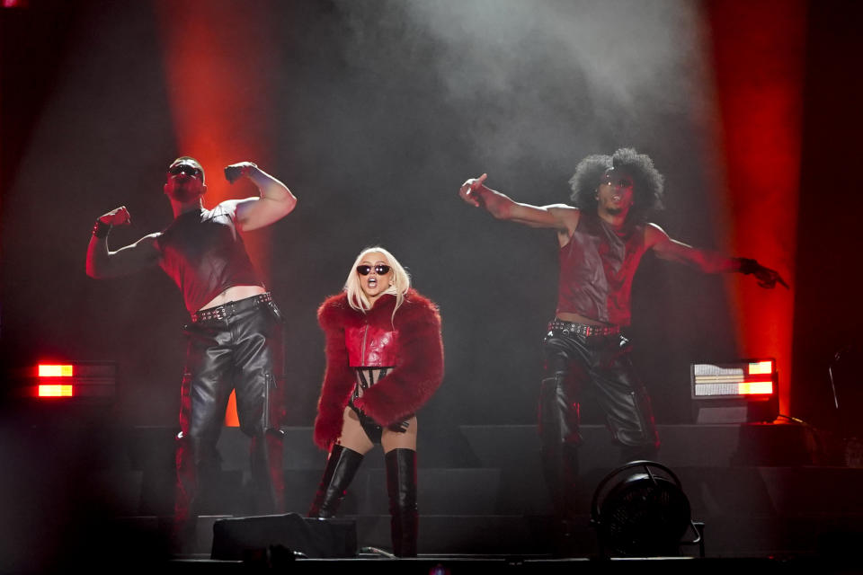 Christina Aguilera durante su concierto en el Festival Tecate Emblema en la Ciudad de México el sábado 18 de mayo de 2024. (Foto AP/Aurea Del Rosario)