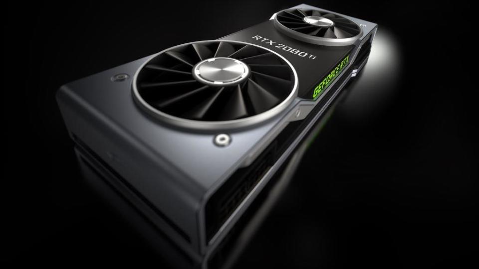 A graphics processing unit labeled with RTX 2080 Ti on the side.